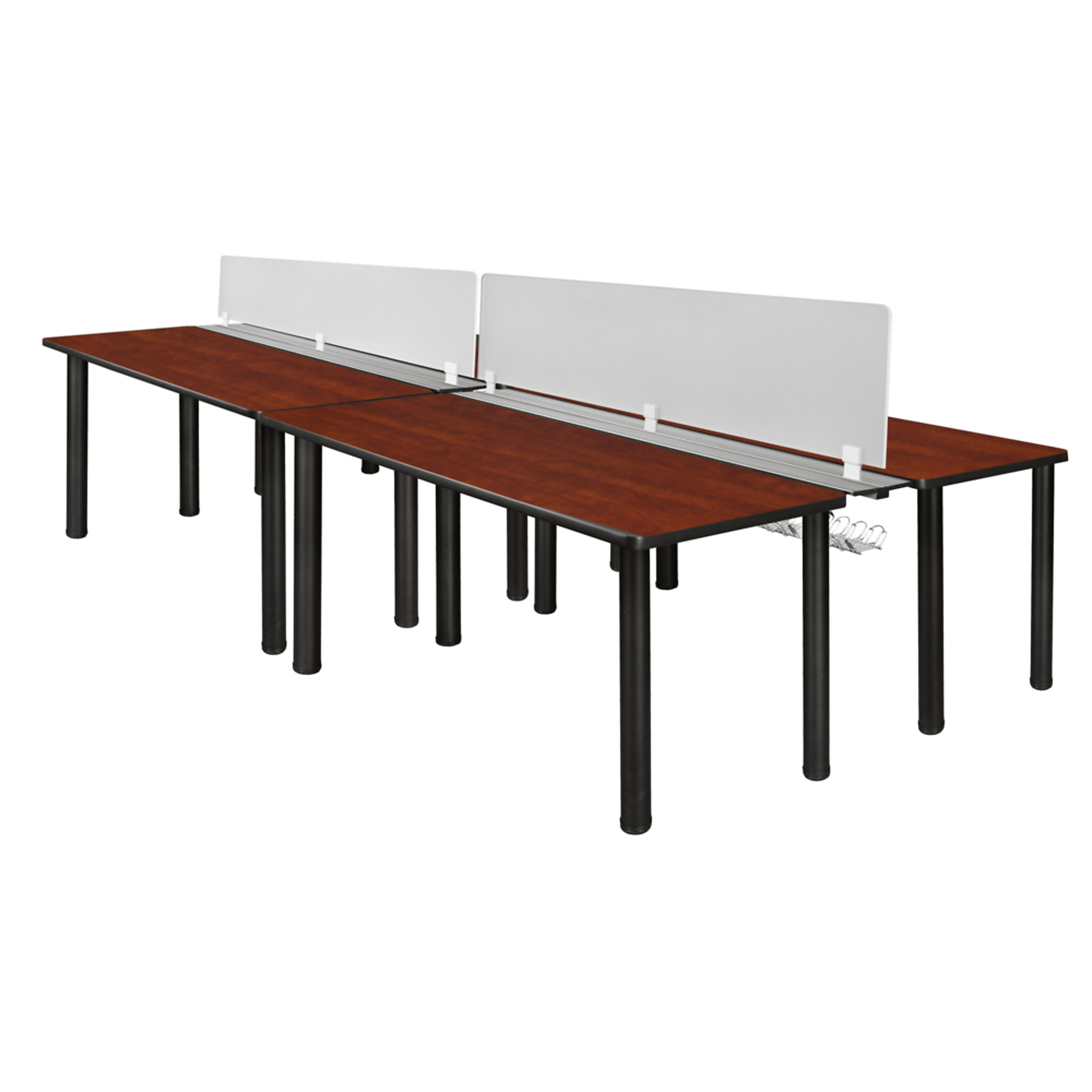 Regency Kee 4-Person Workstation Desk — 60in. x 24in., Cherry Top, Black Legs, Privacy Divider, Model# MBSPD12024CHBPBK
